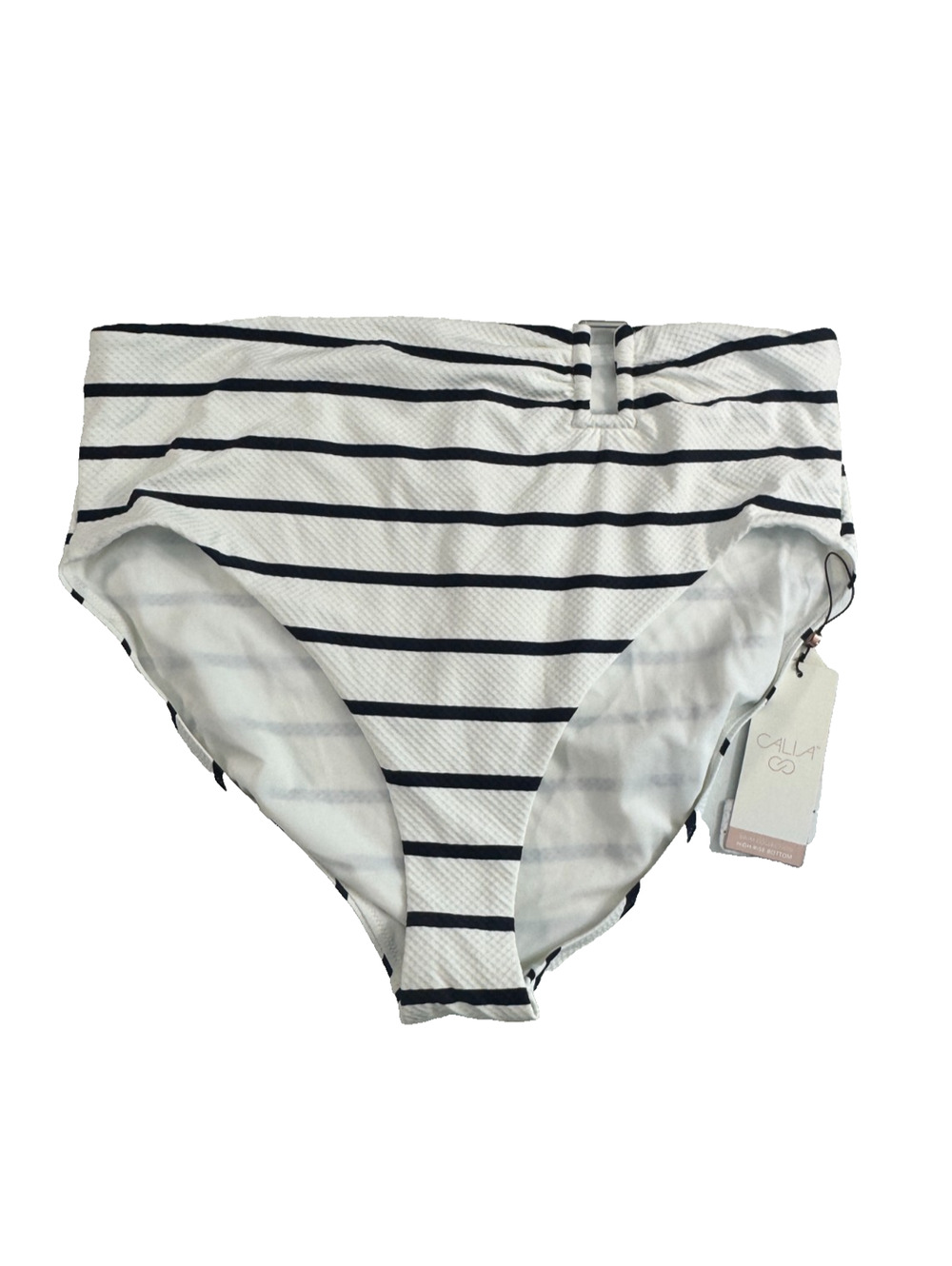 CALIA Women's Asymmetric Rectangle Trim Bikini Bottom White Blue Stripe Size XL